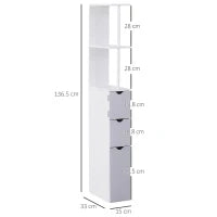 Colonna Bagno, Mobile Bagno Salvaspazio in Legno, Mobiletto con Armadietto, Ripiani e Cassetti, 15x33x136 cm, Grigio Chiaro