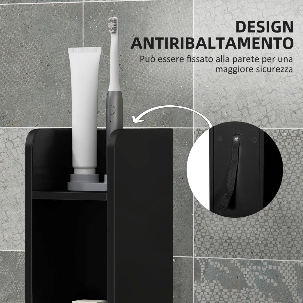 Colonna Bagno con Mensole e Armadietti ¨C Zephmum ¨C Legno 15x17x120cm Nero
