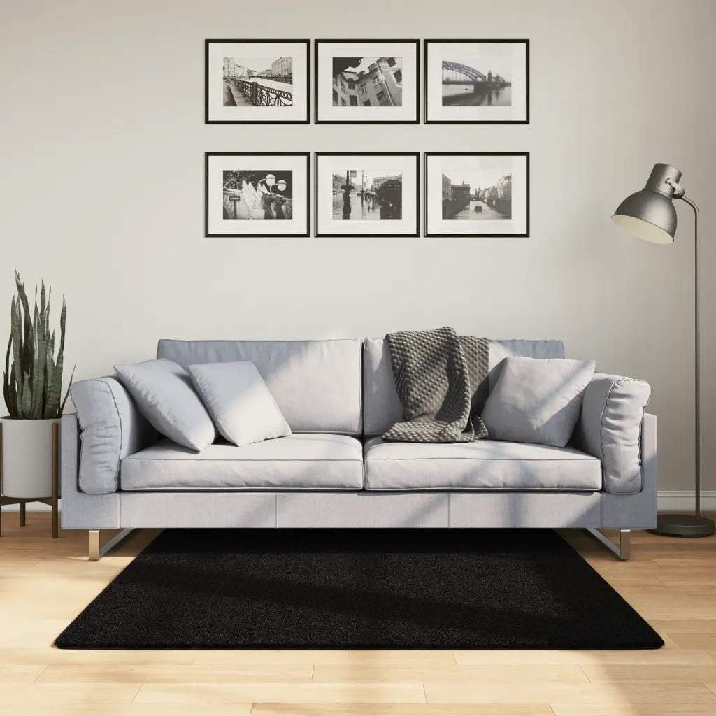 Tappeto a Pelo Corto HUARTE Morbido e Lavabile Nero 120x120cm 375113