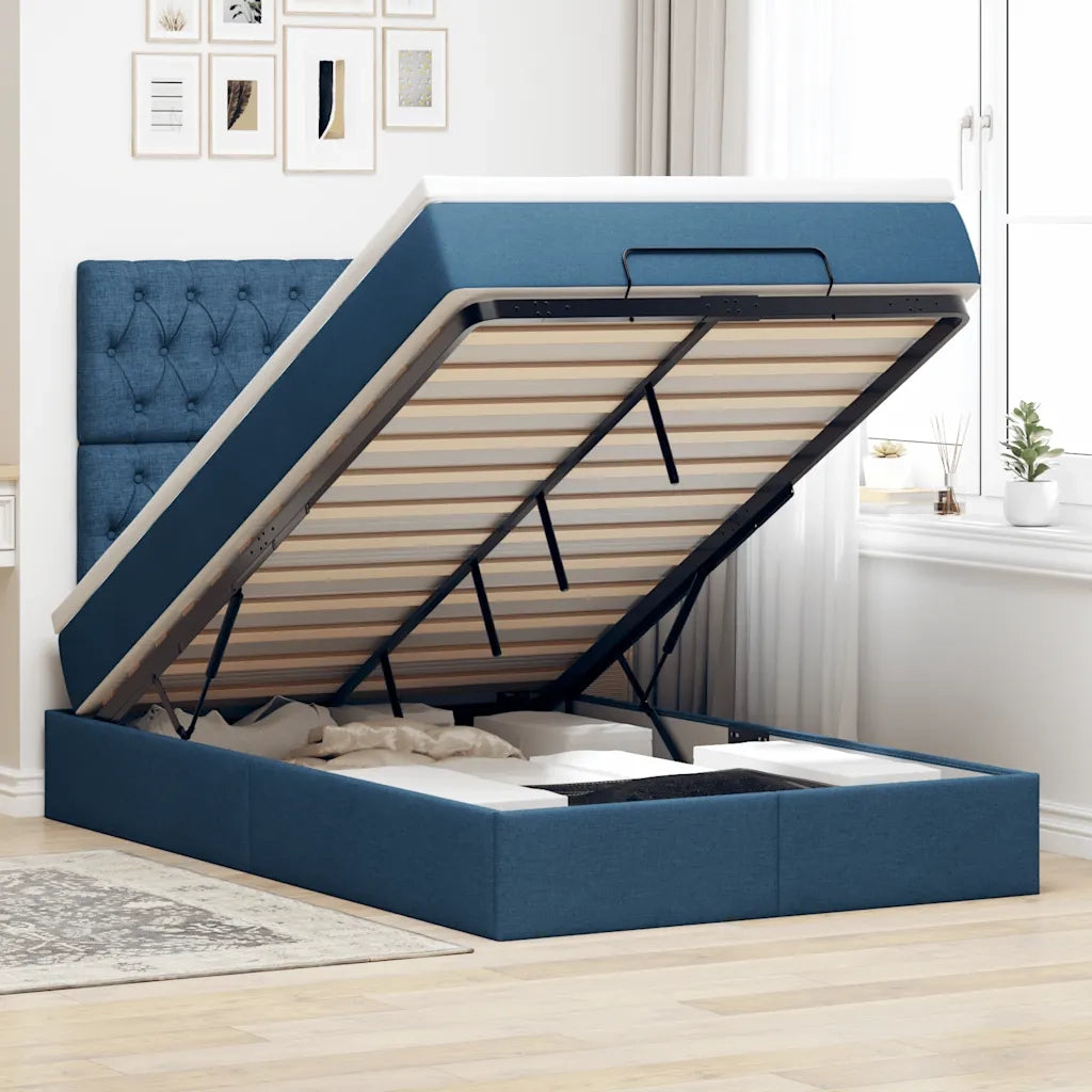 Struttura Letto Pouf con Materasso Blu 120x190 cm in Tessuto 3313229