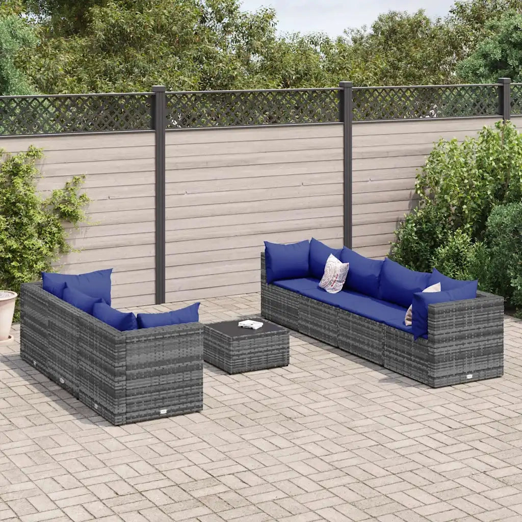 Set Divani da Giardino 8 pz con Cuscini in Polyrattan Grigio