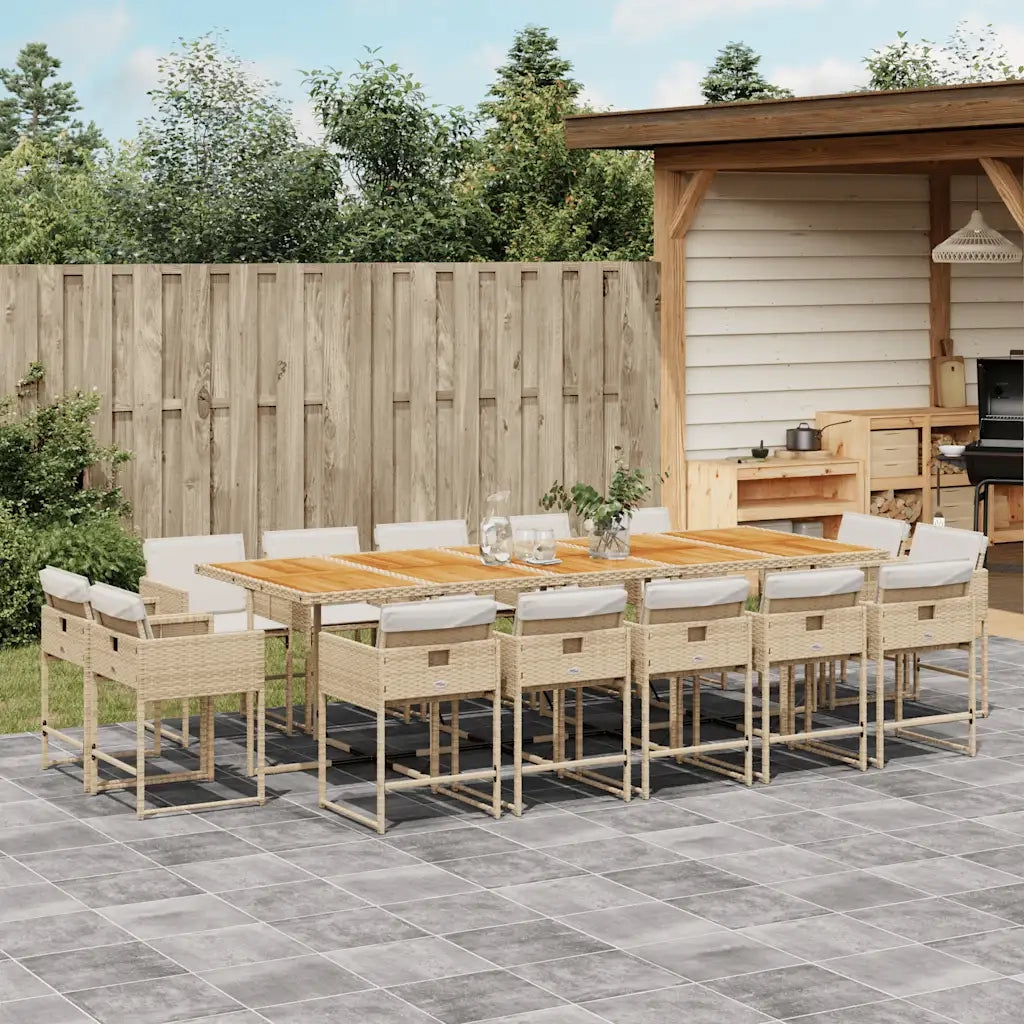 Set da Pranzo da Giardino 15 pz con Cuscini Beige in Polyrattan 3211420