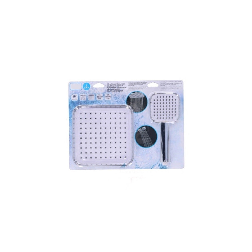 Trade Shop - Soffione Doccia Quadrato 20x20cm Con Miscelatore Doccetta Quadrata In Abs Cromo -