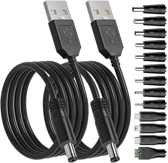 Cavo di alimentazione universale con USB a cavo DC - 13 presidi (65 x 44 mm; 63 x 30 mm; 55 x 30 mm; 55 x 25 mm; 48 x 17 mm; 40 x 17 mm; 35 x 135 mm; 30 x 11 mm; 25 x 07 mm; ...)