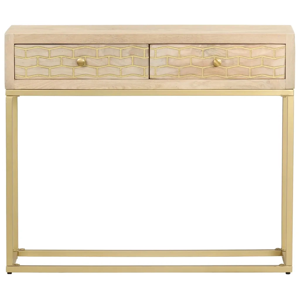 Tavolo Consolle Oro 90x30x75 cm Legno Massello di Mango 286505