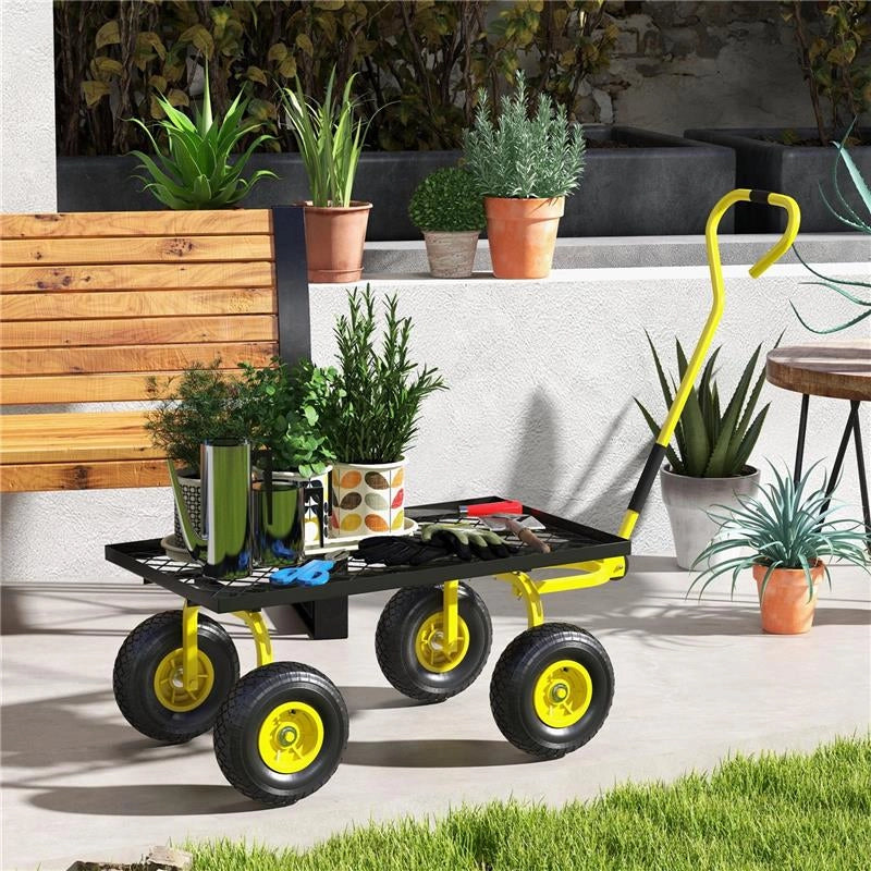 CARRELLO DA GIARDINO IN ACCIAIO CON CAPACITÓ 150 KG E MANIGLIA RIVESTITA, 94X48.5X100 CM, GIALLO E NERO