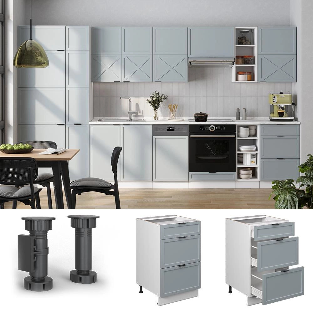 Mobiletto base per cucina Fame-Line Blu-grigio chiaro/Bianco 50 cm, PL Marmo Vicco