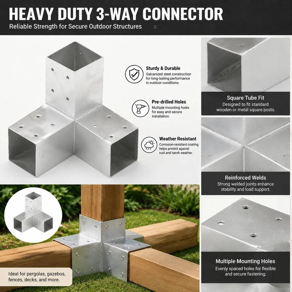 Post Connector Y-shape, Galvanized Metal, 71 X 71 Mm