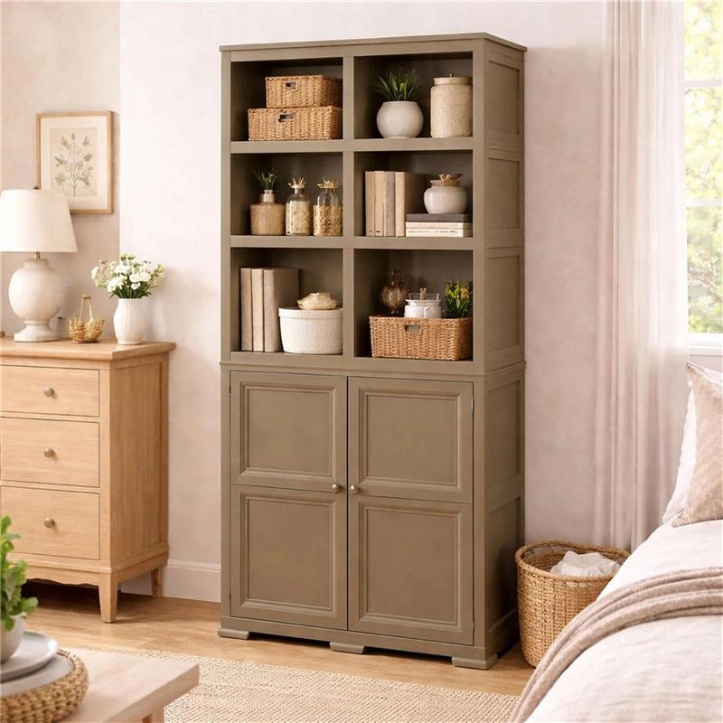 ARMADIO 2 MODULI CHIUSI E 3 MODULI SCAFFALE WENGÉ 79X43X203 CM – MOBILE CONTENITORE MULTIUSO ALTO PER SALOTTO, PERGOLATO E BALCONE COPERTO