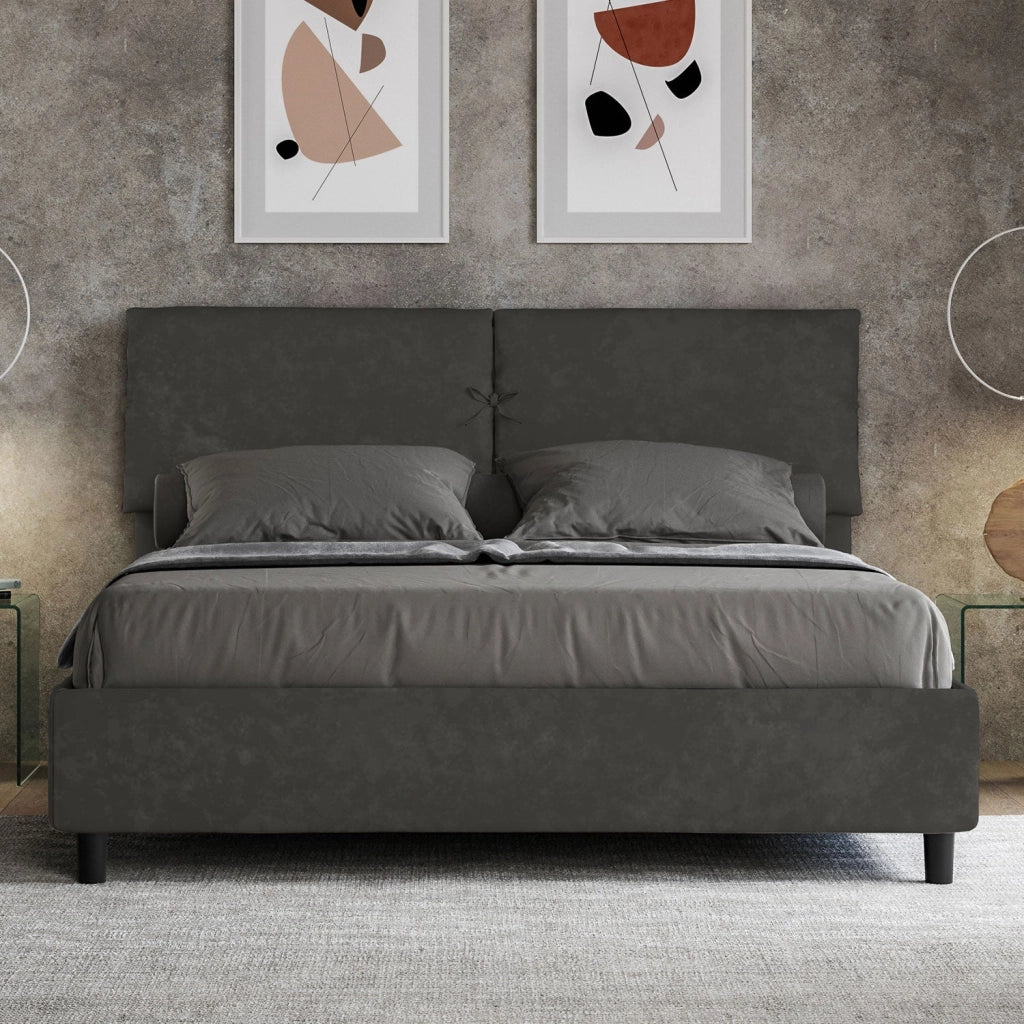 Letto Matrimoniale 160x200 cm con Rete e Contenitore Mados Grigio