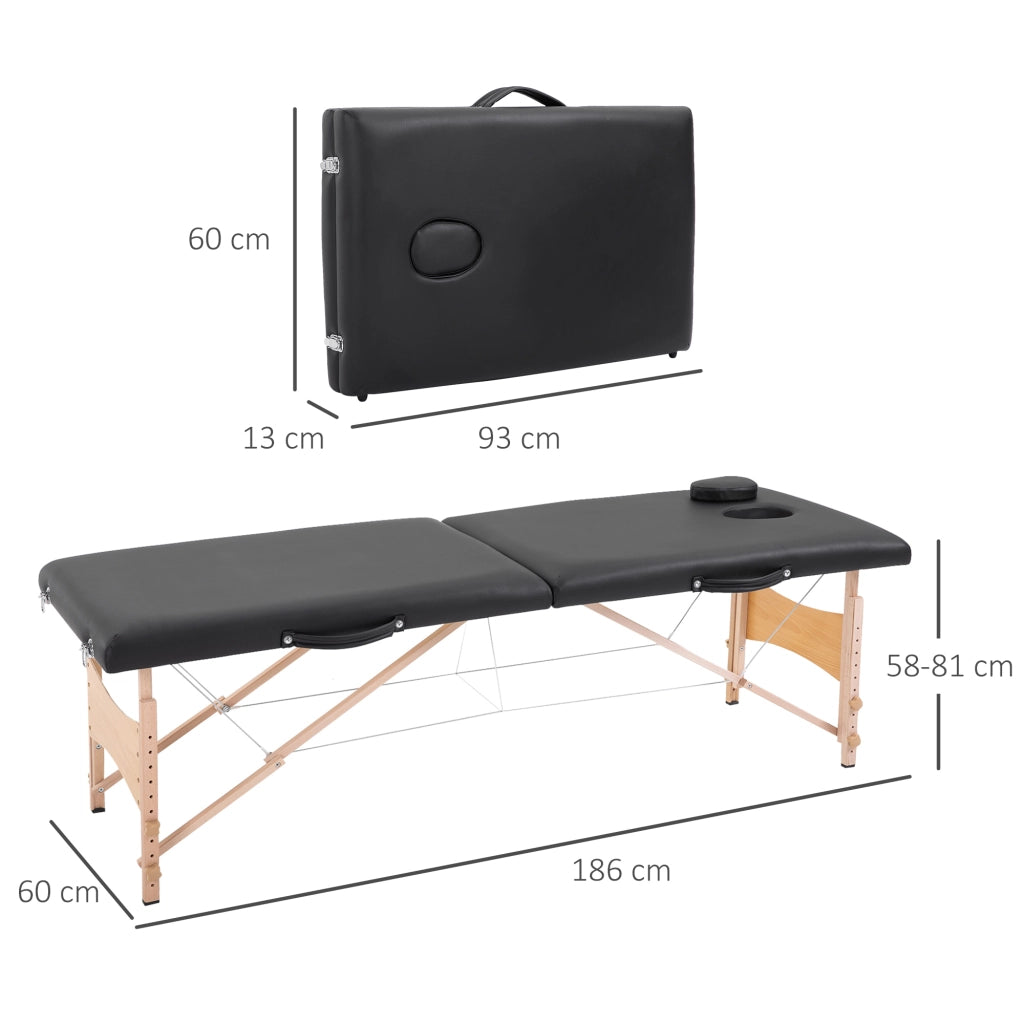 Poltrona Massaggiante Pieghevole ¨C Zephmum ¨C Legno Regolabile in Altezza 186x60x58-81 cm Nero