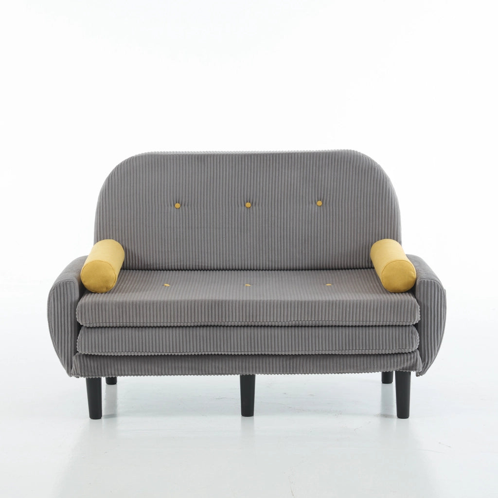 Divano convertibile modulare con schienale regolabile e 2 cuscini, in velluto a coste, grigio 133.5 × 77 × 85 cm
