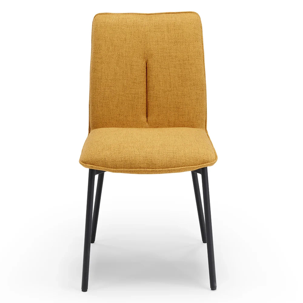 Set 4 sedie imbottita CAMILLA per cucina, sala da pranzo e soggiorno, design moderno, gambe coniche robuste finitura ghisa, schienale e seduta rivestiti con tessuto effetto doppio tono colore Senape
