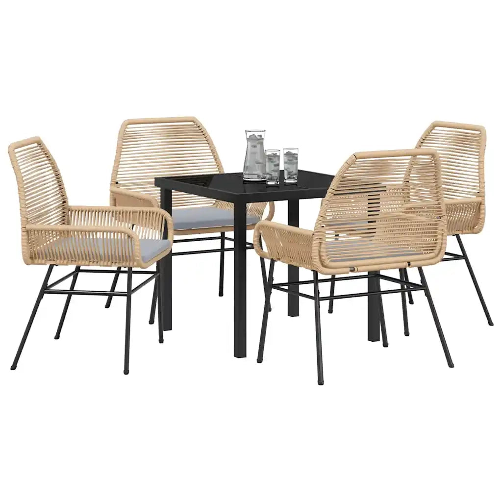 Set da Pranzo per Giardino con cuscino 5 pcs Marrone polyrattan