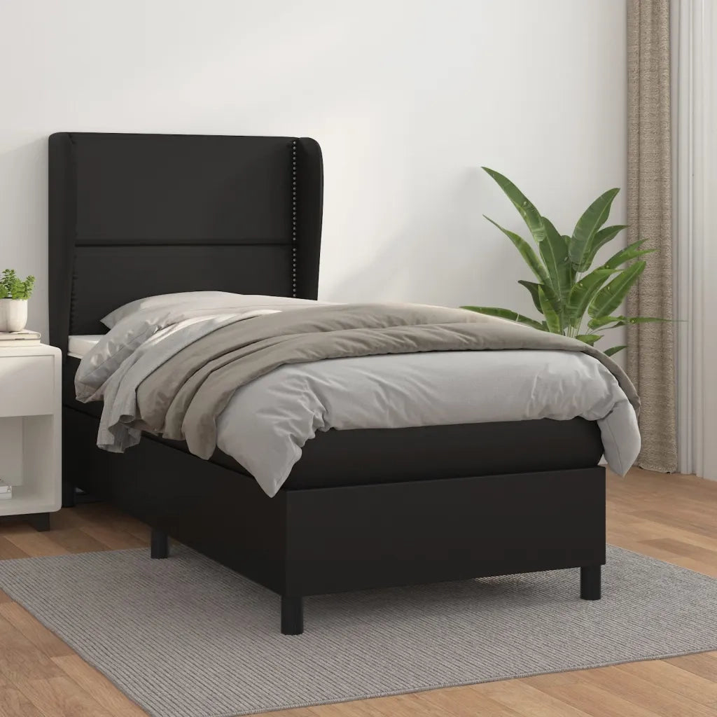 Letto singolo | Letto per adulti | Giroletto a Molle con Materasso Nero 90x190 cm in Similpelle