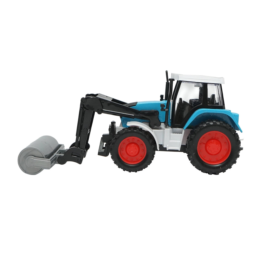 Trattore blu con cilindro compattatore, 175x65x80mm giocattolo per bambini +3 anni