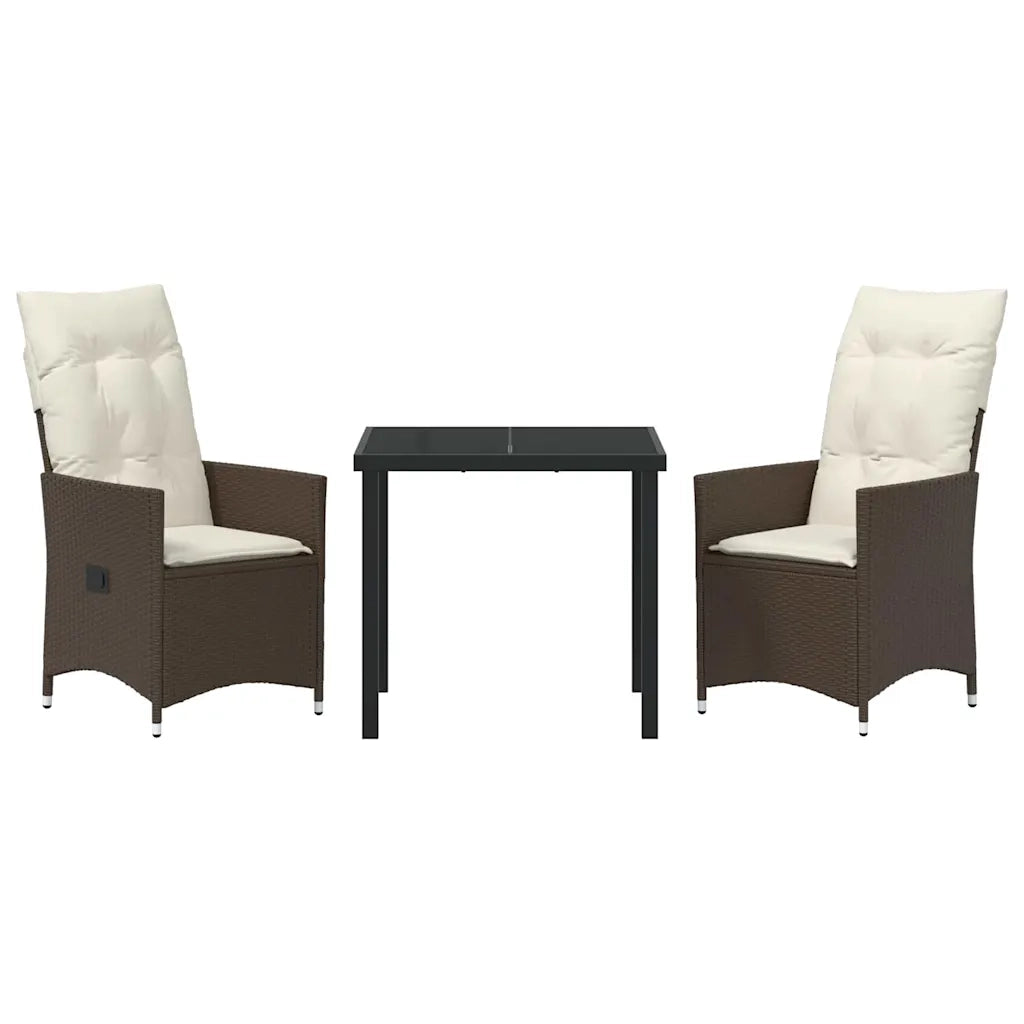 Set da Pranzo per Giardino con cuscino 3 pcs Marrone polyrattan