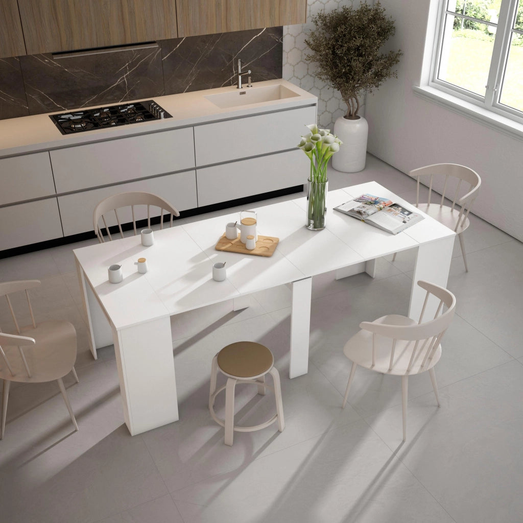 Consolle allungabile, 222x90x77cm, Per 10 persone, Tavolo da pranzo, Bianco RF2629
