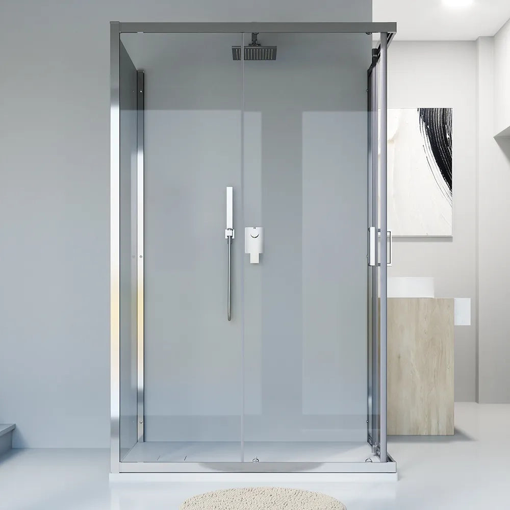 Box doccia cromato 3 lati 80x80x80cm con doppio scorrevole e vetro 6mm trasparente h185cm | Tonga