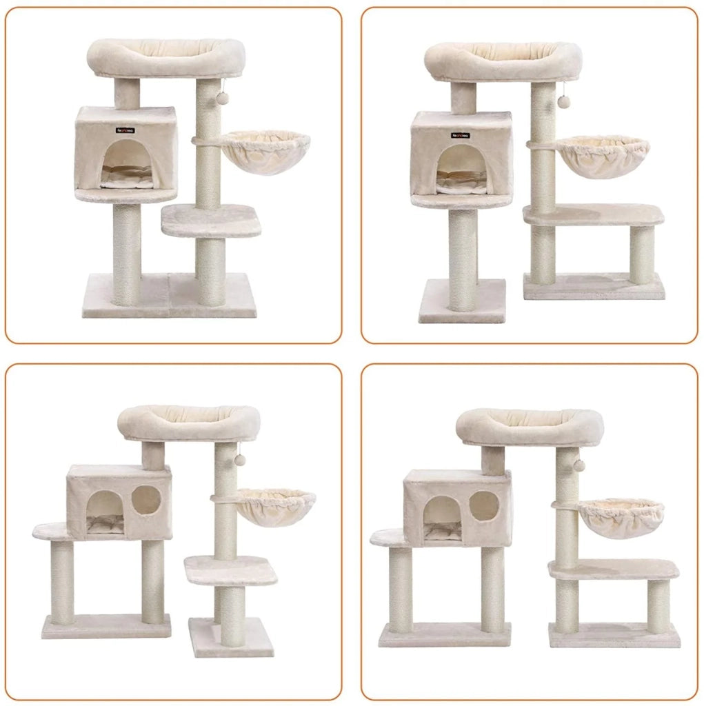 Tiragraffi con piattaforma di osservazione amaca grande grotta spessi pali in sisal stabile 112 cm beige 12_0000137