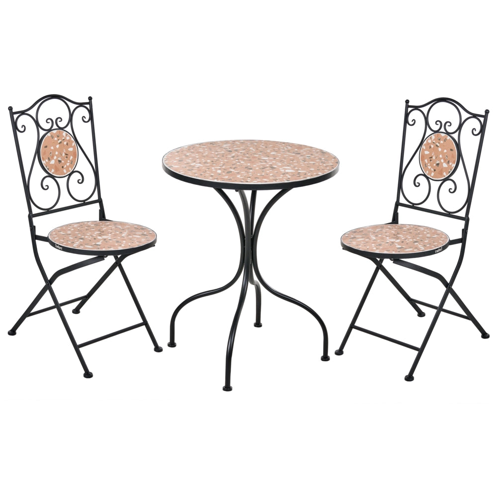Set da giardino per esterni in metallo nero con struttura in ferro e piano effetto terrazzo stile vintage per esterni