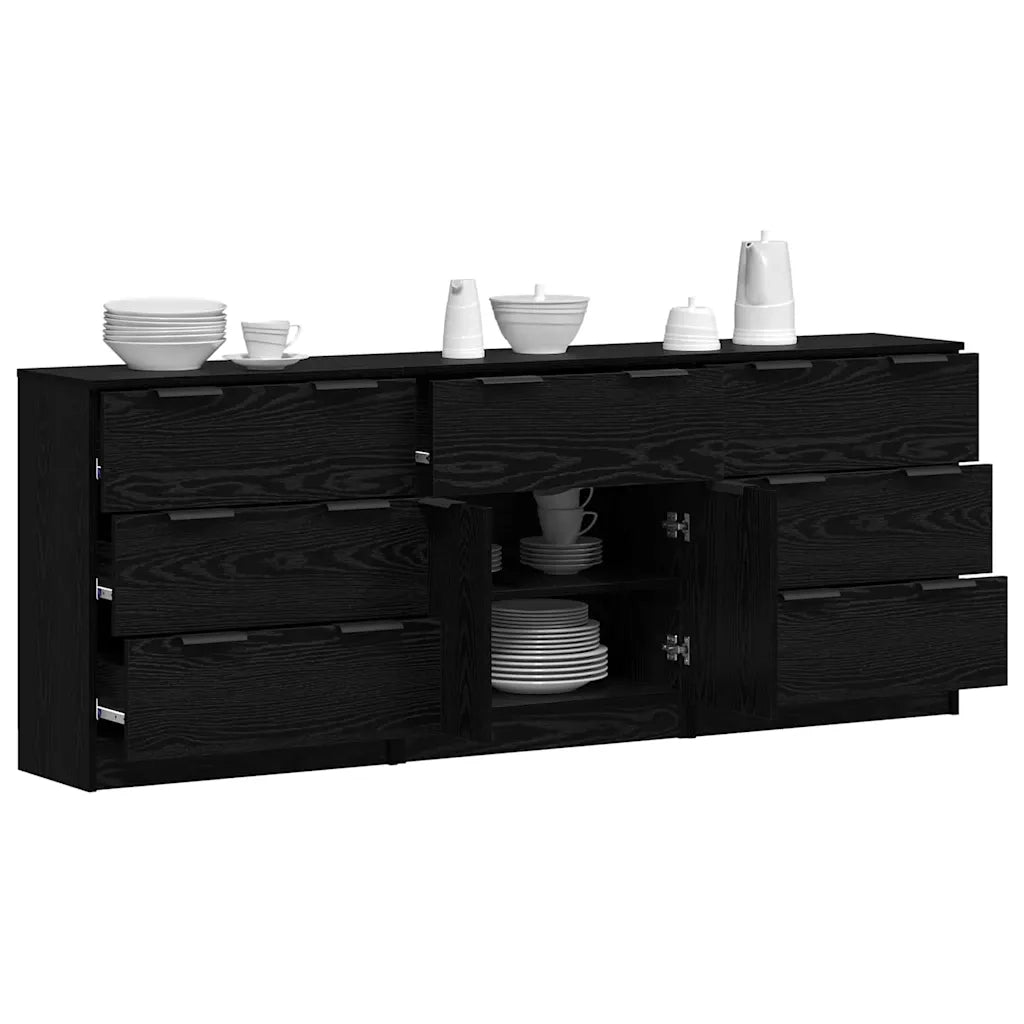 vidaXL Credenza 3 pcs Rovere nero 60 x 30 x 70 cm Legno multistrato
