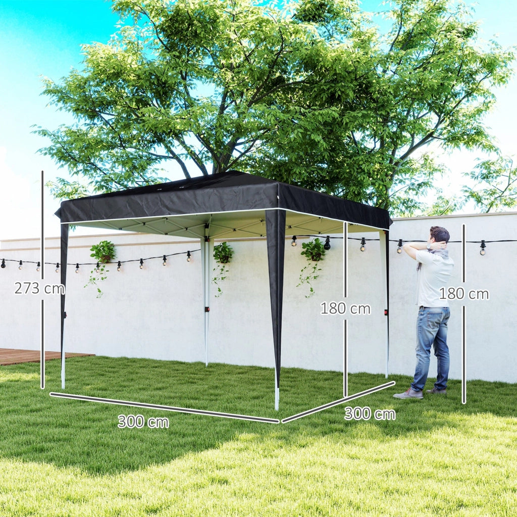 Gazebo da Giardino 300x300x273 cm per 6-9 Persone ad Altezza Regolabile in Metallo e Tessuto Oxford Nero