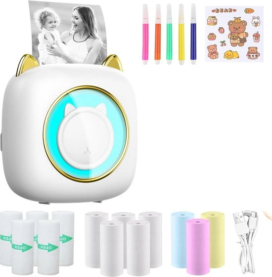 Stampante fotografica per smartphone - Compatta - Etichettatrice termica - Bluetooth - Senza fili - Per iOS - 200 dpi testina - Bianco oro