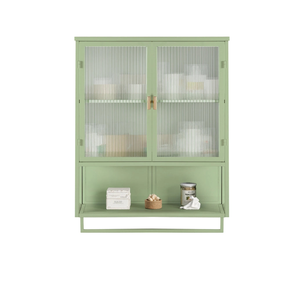 Pensile Bagno con Ante in Vetro e Portasciugamani ¨C Xylo ¨C Verde, 60 cm