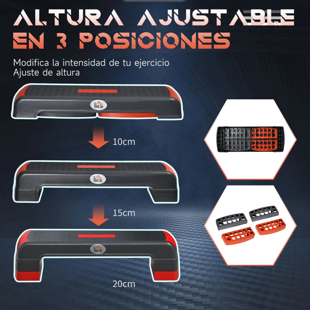 Panca Step Regolabile 10/15/20 cm ¨C zephmum ¨C Grigio e Rosso 78x28x20 cm