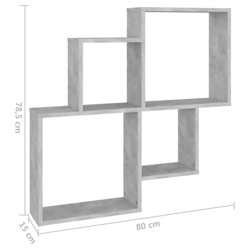 Mensola Muro | Mensola a parete Cubo Grigio Cemento 80x15x78,5cm Legno Multistrato