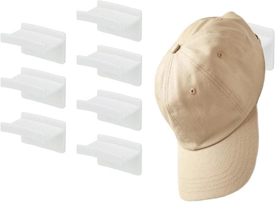 Organizzatore adesivo per parete, 8 pezzi - bianco - fissaggio alla parete - supporto per cappelli da baseball, sciarpe e asciugamani.