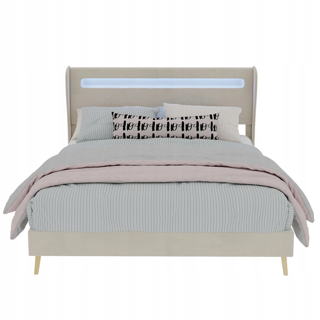 Letto imbottito 140x200 - Xylo - Beige con testiera illuminata