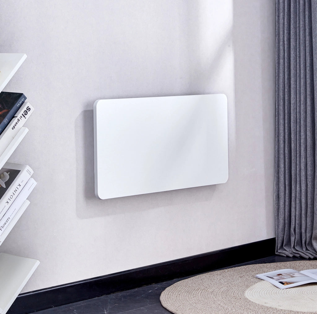 Tavolo pieghevole da parete bianco in MDF con staffe metalliche