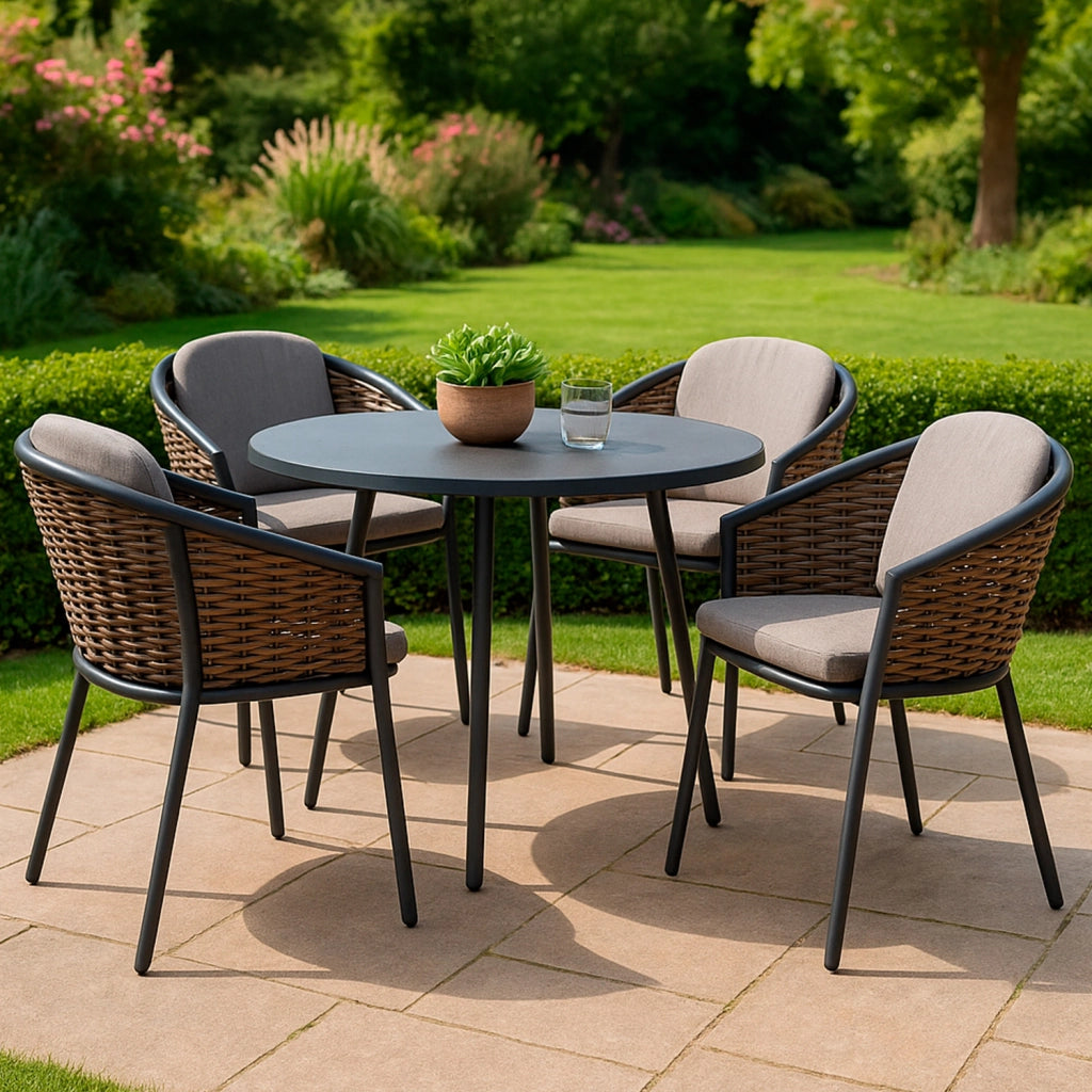 SINED Poltroncina Giardino Grafite in Alluminio e Wicker Cuscino Idrorepellente Struttura Impilabile e Resistente Modello ASTI