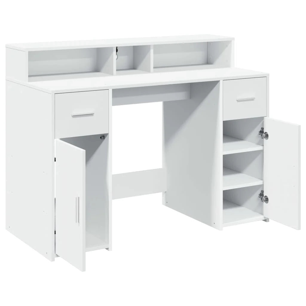 Scrivania da ufficio postazione di lavoro mobile per computer scrivania da studio con luci a LED 120 x 55 x 91 cm legno ingegnerizzato bianco 02_0023404