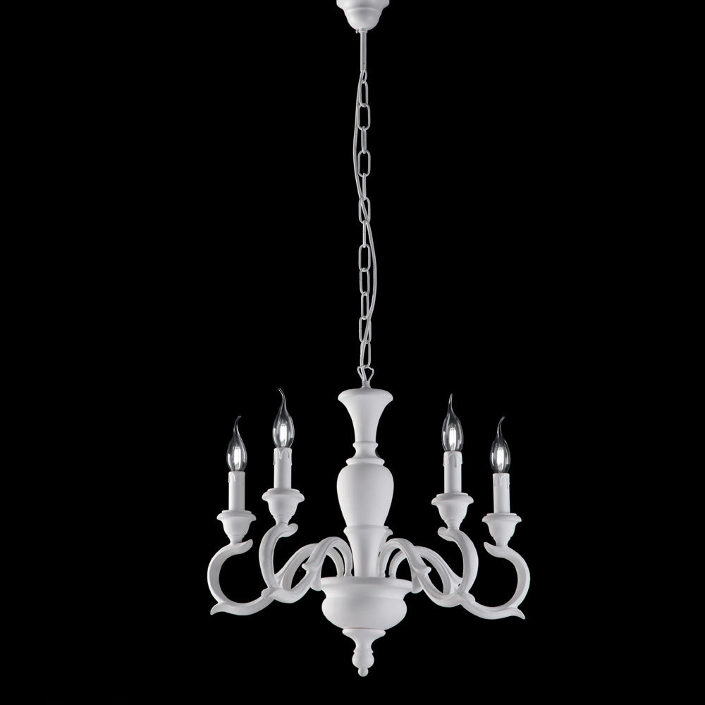 Lampadario in legno bianco shabby 5 luci Fiorenza