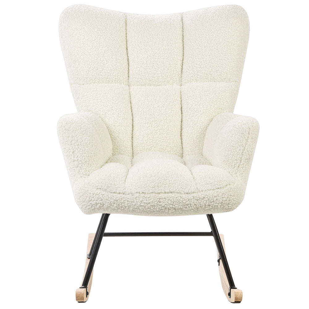 Sedia a dondolo Tessuto Boucle Bianco Rivestimento Gambe in legno  Moderna
