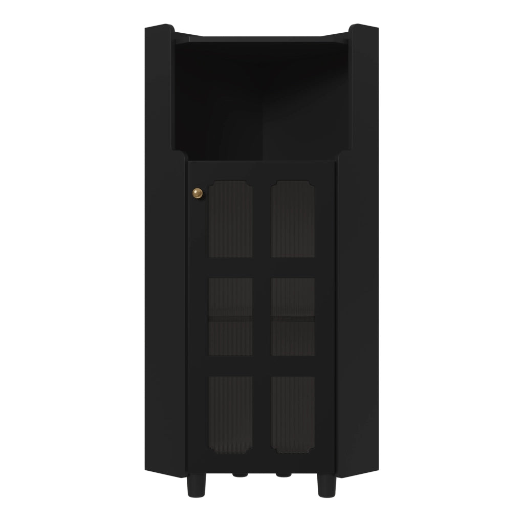 Mobile angolare con illuminazione LED APP; finitura laccata nera; in MDF; 63;5 x 124 cm