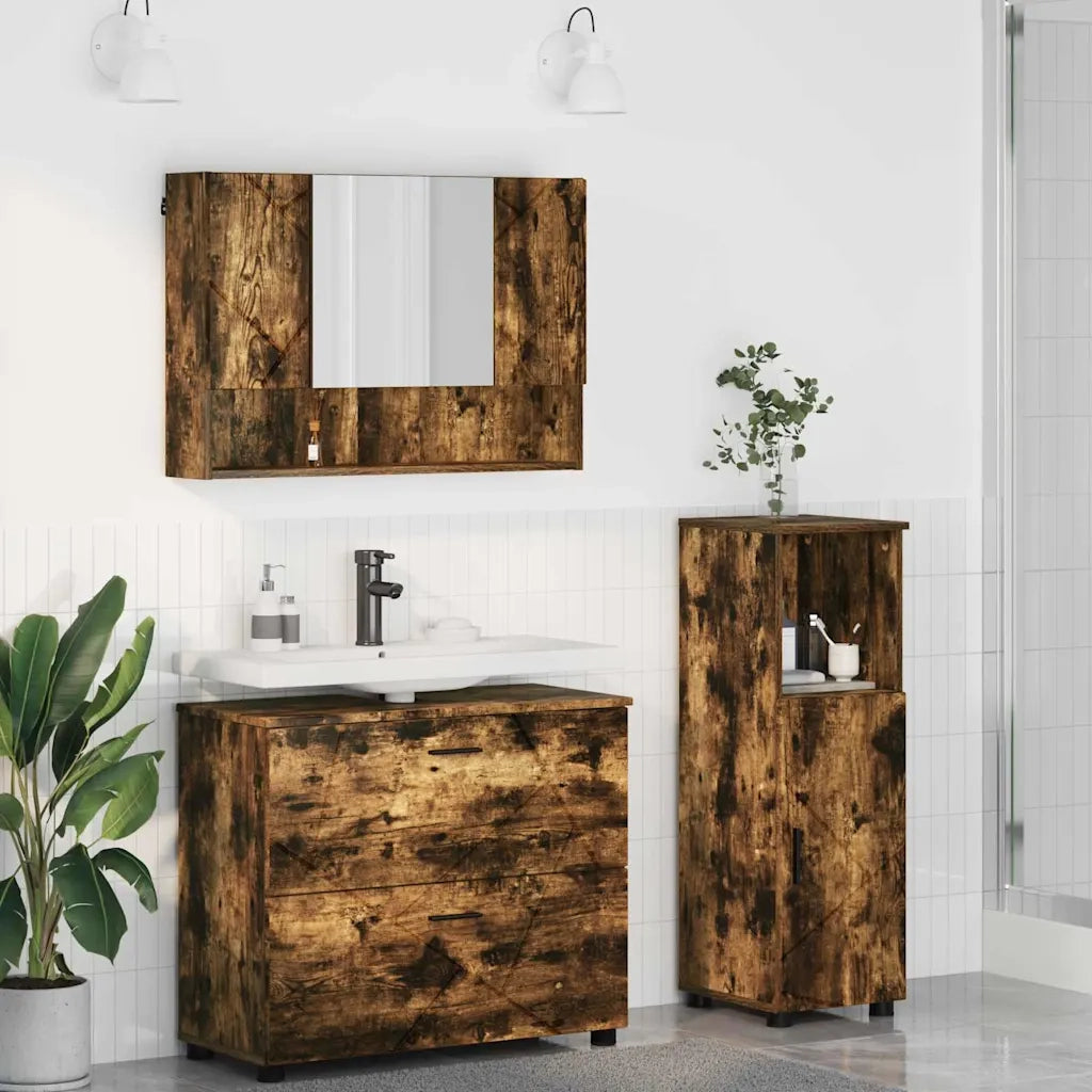 Set di mobili per il bagno con cassetto 3 pcs Rovere fumé 3393028