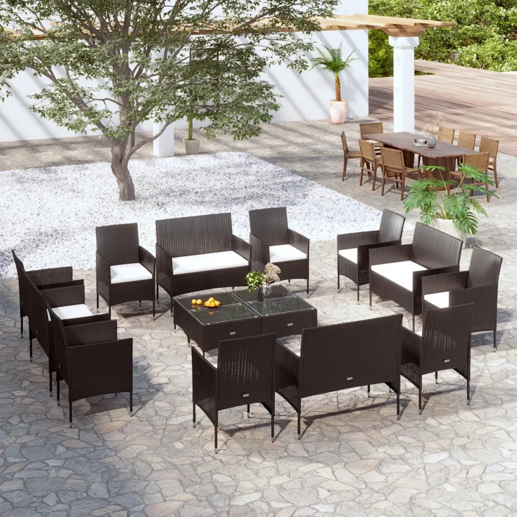Set Divani da Giardino 16 pz con Cuscini in Polyrattan Nero cod mxl 40573