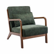 Poltrona scandinava in velluto e legno di hevea tinto noce scuro, kaki
