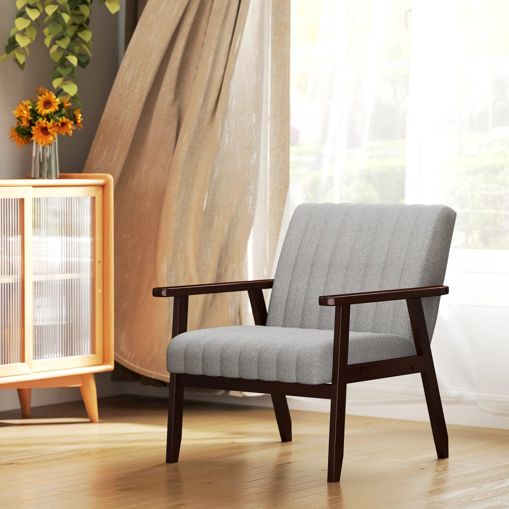 Poltroncina da Camera Moderna Imbottita in Tessuto e Legno con Cuciture Tubolari, Grigio