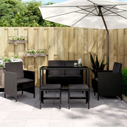 Set da Pranzo da Giardino 6 pz con Cuscini Nero in Polyrattan 363398