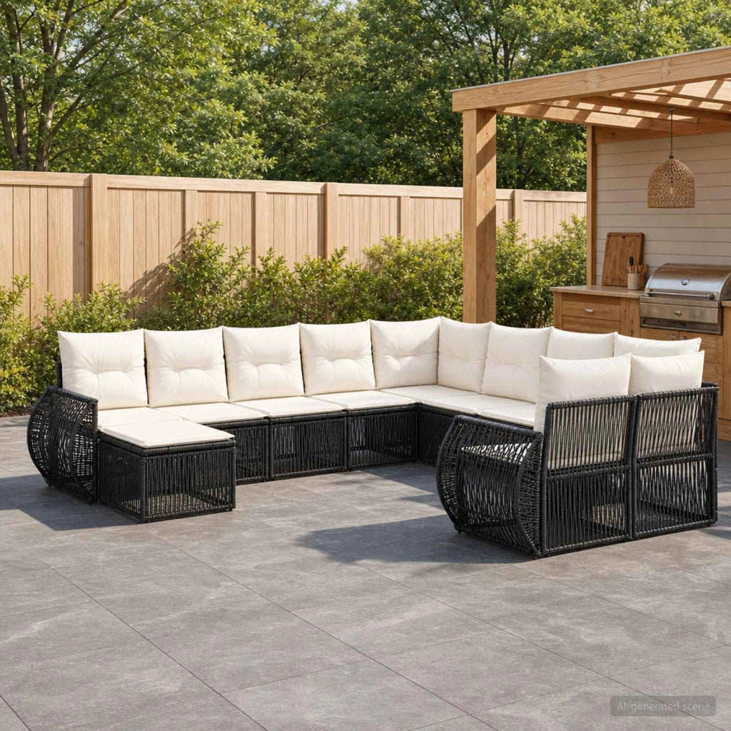 Set Divano da Giardino 11 pz Nero polyrattan 3435616