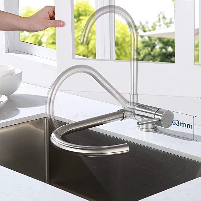 Rubinetto miscelatore per cucina abbattibile sottofinestra acciaio inox satinato/opaco