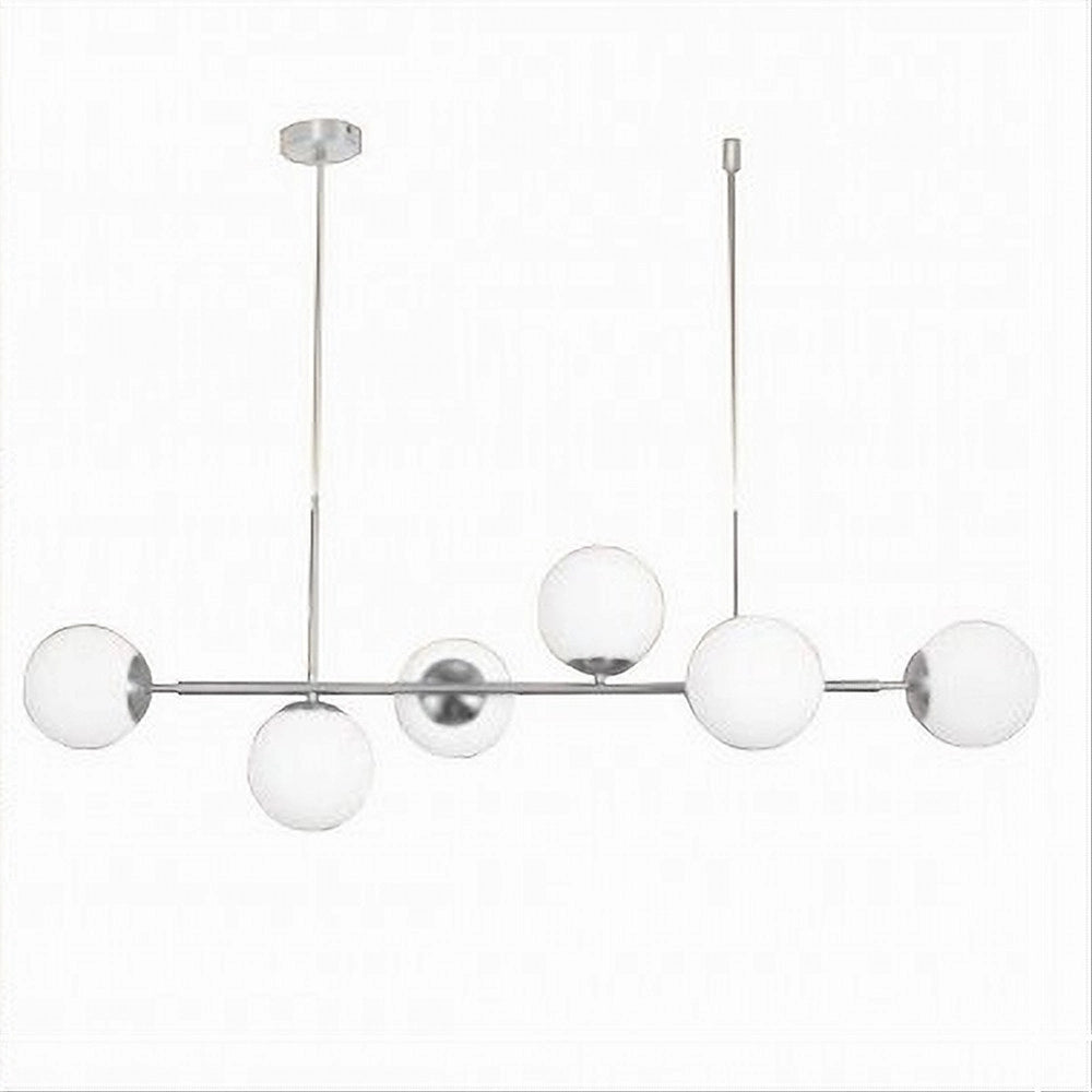 Trade Shop - Lampadario A Sospensione Argento Con 6 Sfere Bolle Bianche In Vetro Attacco G9 33733 -