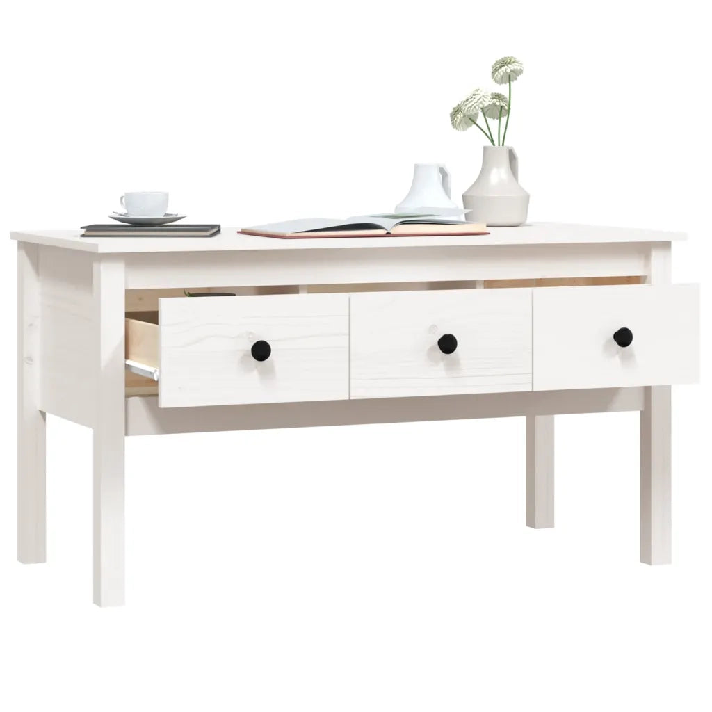 Tavolino da Salotto Bianco 102x49x55 cm Legno Massello di Pino 820942