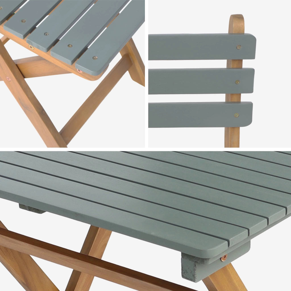 Set tavolo da giardino in legno di acacia con 2 sedie pieghevoli,