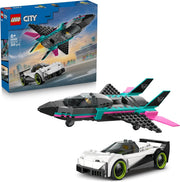 LEGO City Jet Contro Auto Sportiva Giocattolo - Set con Aereo, Macchina e 2 Minifigure di Piloti  ,Eta 6+